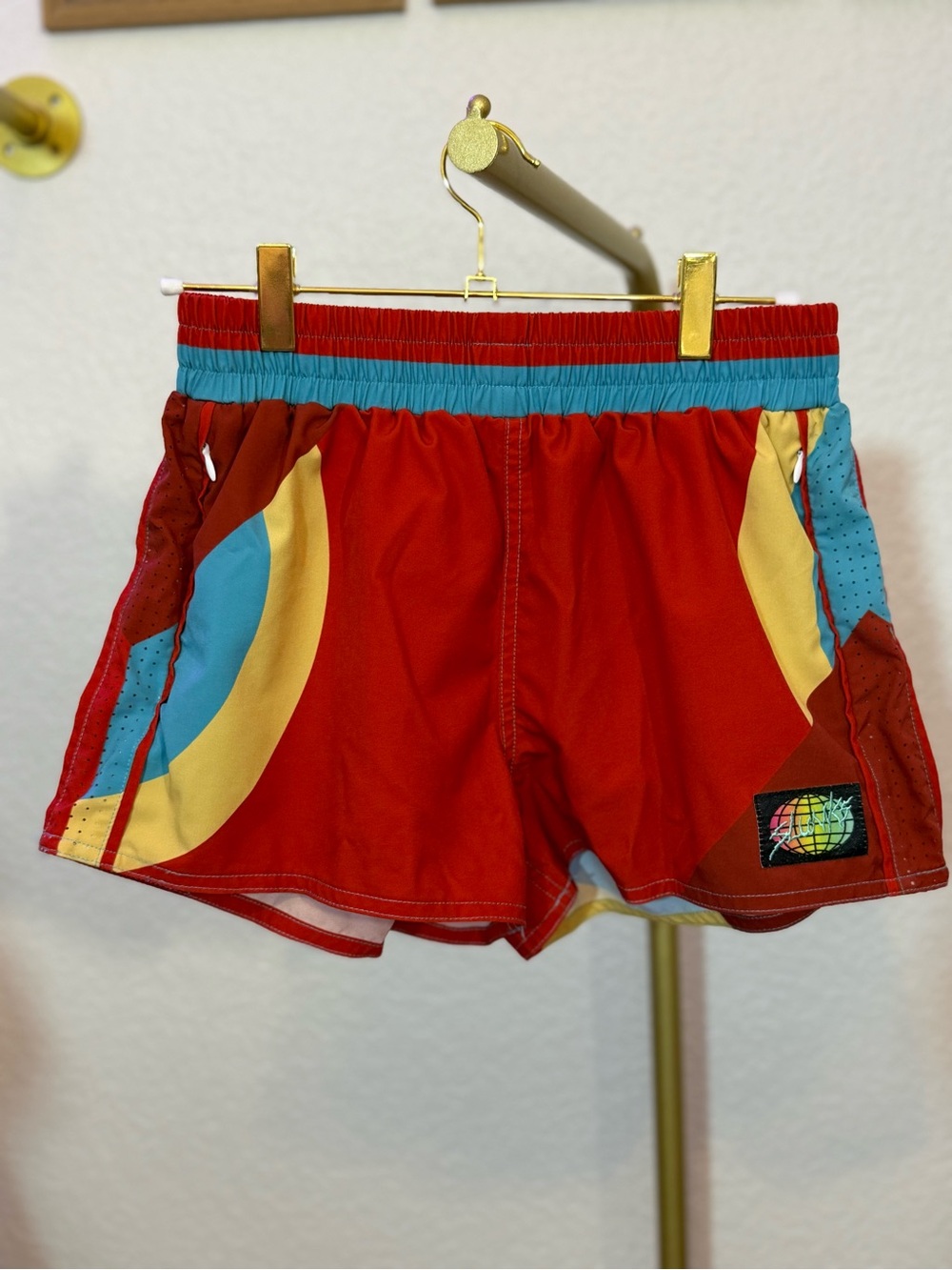 Slunks Red Athletic Shorts with Colorblock Accents (B4)